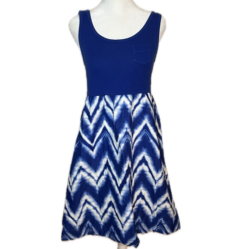 Gap Blue Tie Dye Chevron Sleeveless Midi tank Dress – – Small